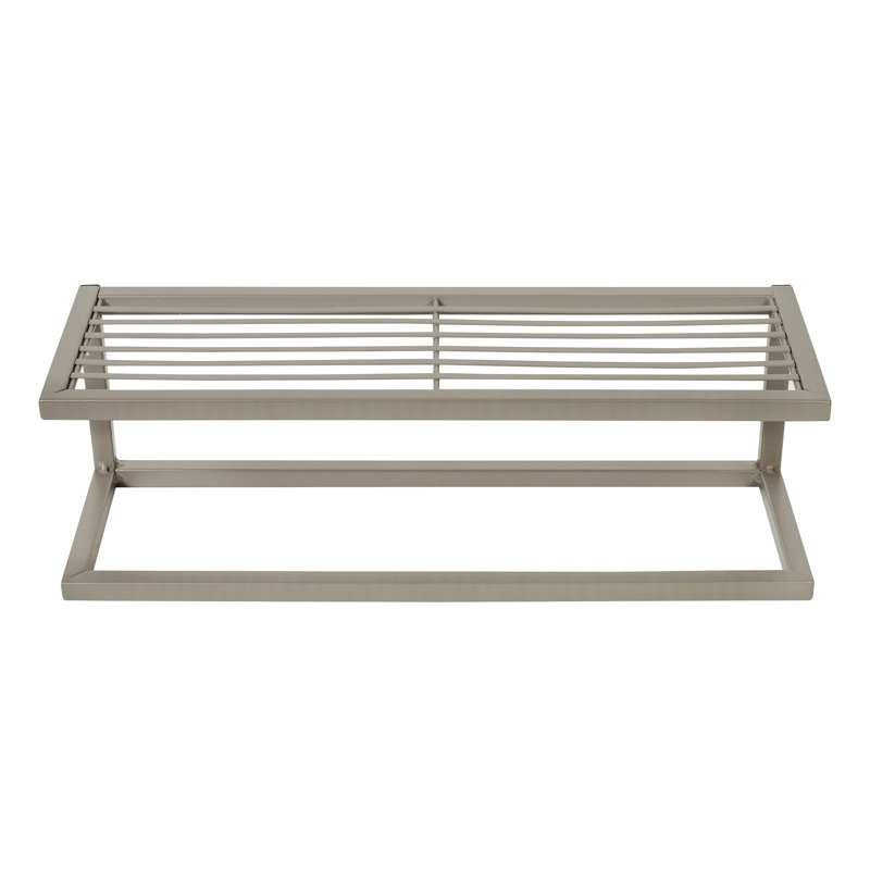Sleek Satin Nickel 16" Steel Bathroom Shelf with Towel Bar