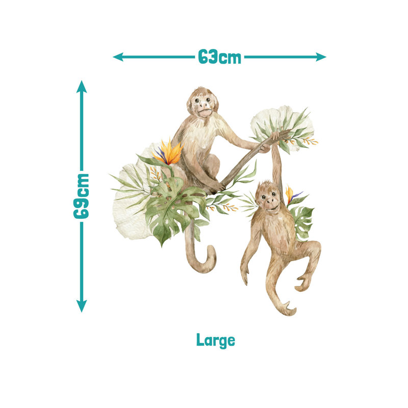 Watercolour Monkeys Wall Sticker, 69cm H x 63cm W 
