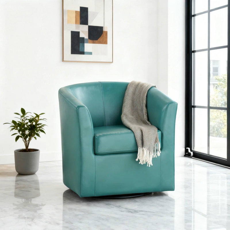 Fauteuil club pivotant rembourré avec tissu lisse et rotation à 360 degrés pour un confort d'assise dynamique., Turquoise