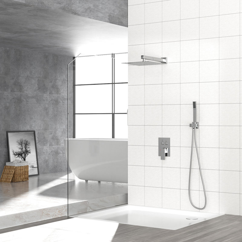 Système de douche avec tête carrée double de 10 pouces - Pluie murale