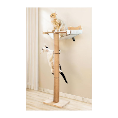 46" Cat Window Perch with Scratching Post,Adjustable Tall Scratching Posts