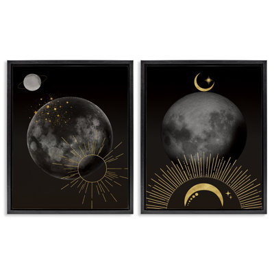 Celestial Gold Sun and Moon 2pc Floating Frame Set, design by Daniela Santiago