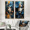 Popart électrique bleu, portrait de femme, art mural sur toile, ensemble de 2