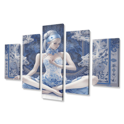 «Blue Yogini Meditation Spiritual Grace I», reproduction d'art sur toile - 5 panneaux
