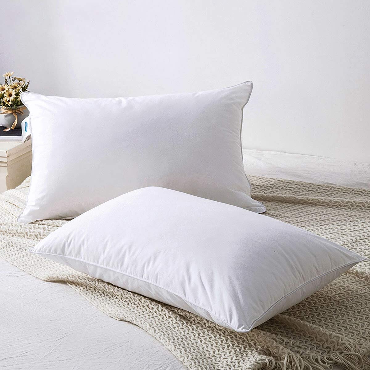 Bonilla Feather Down Fill Bed Pillows 2 Pillows Firm Medium Support Best For Back Side Sleeping 100 Cotton Shell