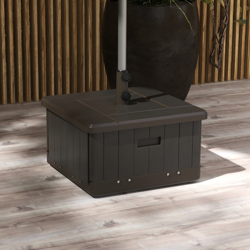 Table de parasol remplissable de 175 lb, 31 po, brun, avec roulettes et poignées pour une base portable amusante, facile à manipuler à l'extérieur