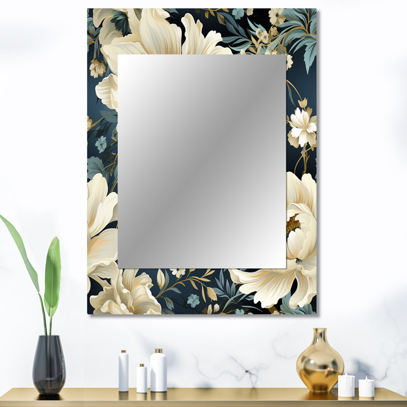 Abdulmannan Contemporary Victorian Motifs Victorian Pattern - Floral Unique Wall Mirror, Floral Mirror, Printed Metal Art
