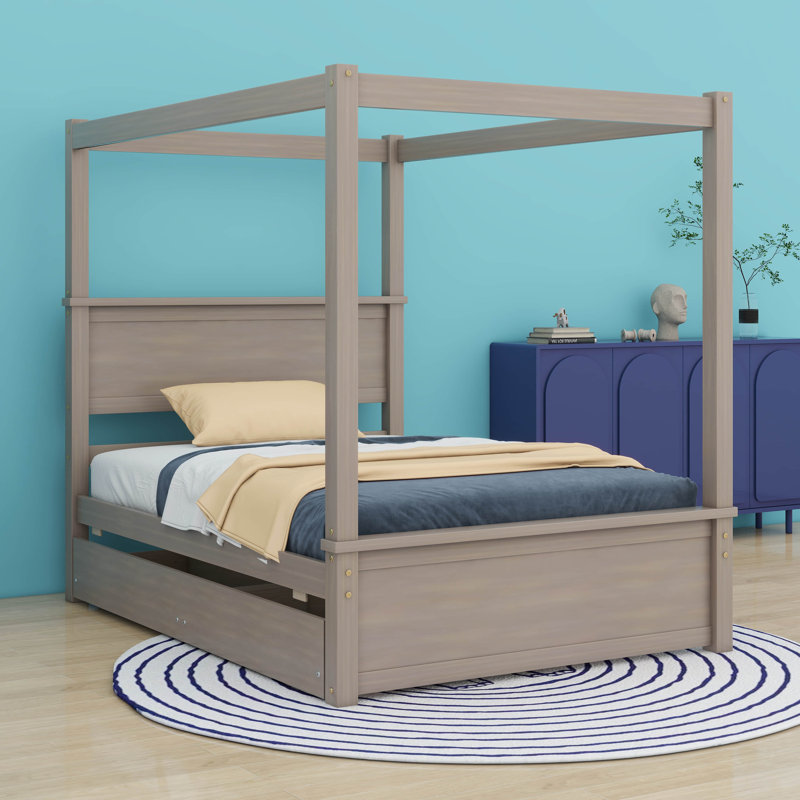 Lit plateforme double Harroll, Brun clair brossé
