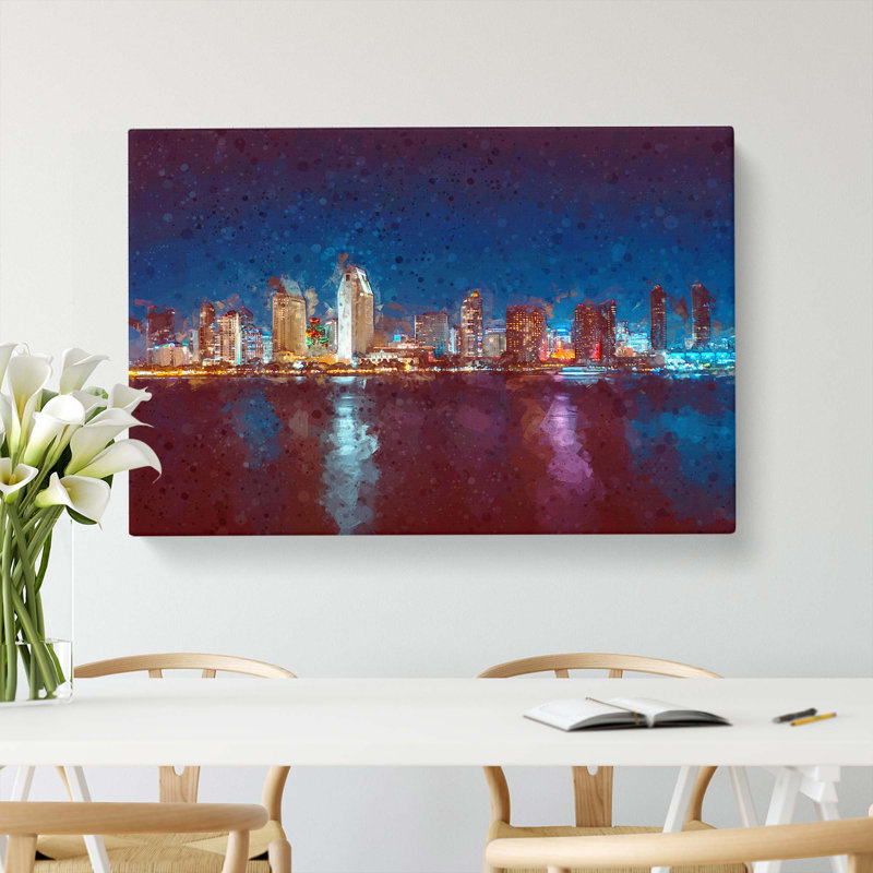 San Diego Skyline At Dusk In Abstract - Wrapped Canvas, 35cm H x 50cm W x 3cm D