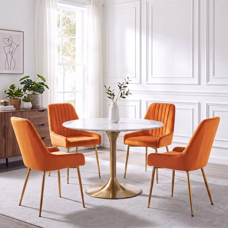 Maulsby Tufted Velvet Dining Chair, Orange, 4