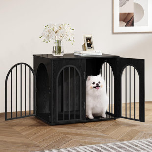 Wooden Dog Crate Furniture TV Stand, Indoor Dog Kennel for Small/Medium/Large Dogs, End Side Table Dogs Crates, Anti-Chew, Anti-Escape, Arched Door Design