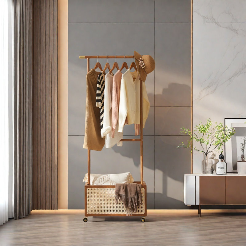 Imported Ash & Rattan Coat Rack  Design, Walnut