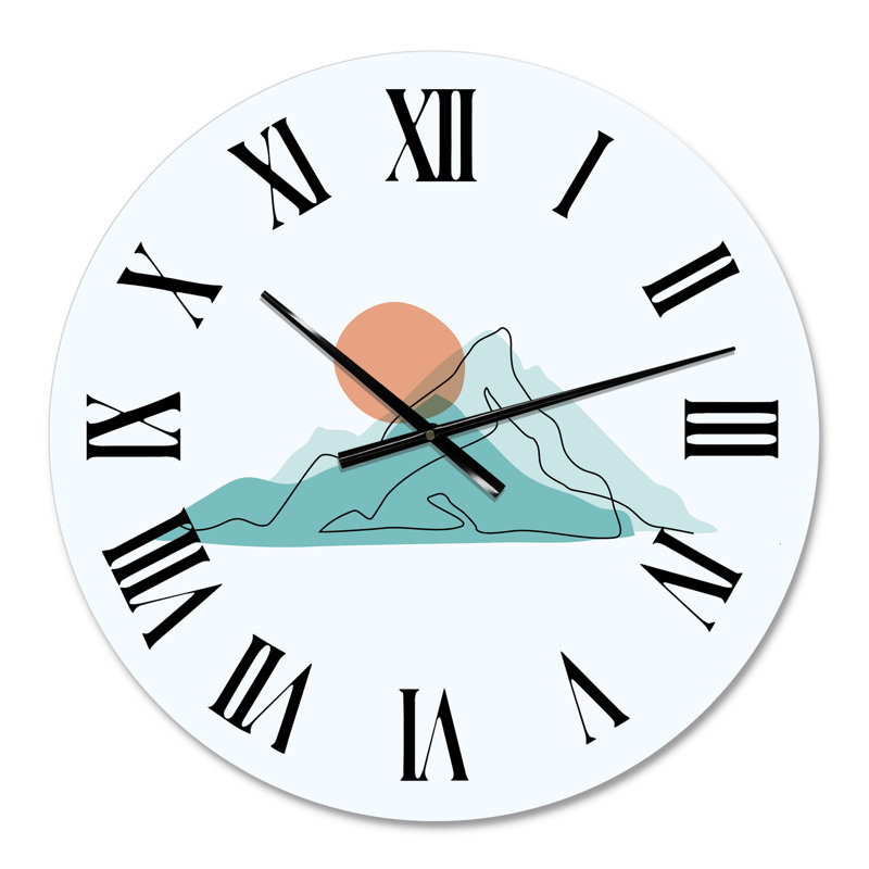Horloge murale moderne, lune rouge sur montagnes bleues abstraites II, Petit