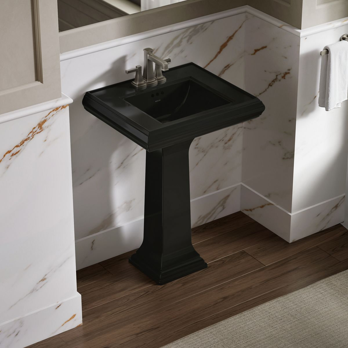 Memoirs Rectangular Pedestal Bathroom Sink, Black, 4" Centers