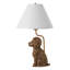Lampe de table chiot en résine moderne avec abat-jour en tissu beige, finition or antique