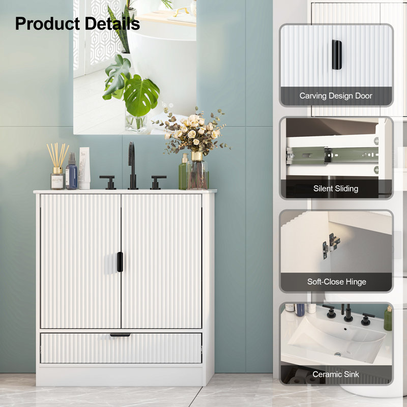 30'' Single Bathroom Vanity With Ceramic Top, 33" H x 30" W x 18" D