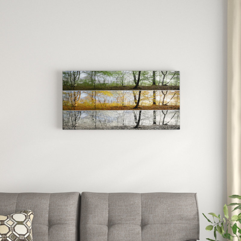 « three seasons forest panorama », reproduction de photo sur toile tendue, H 20 po x l 20 po x P 1 po