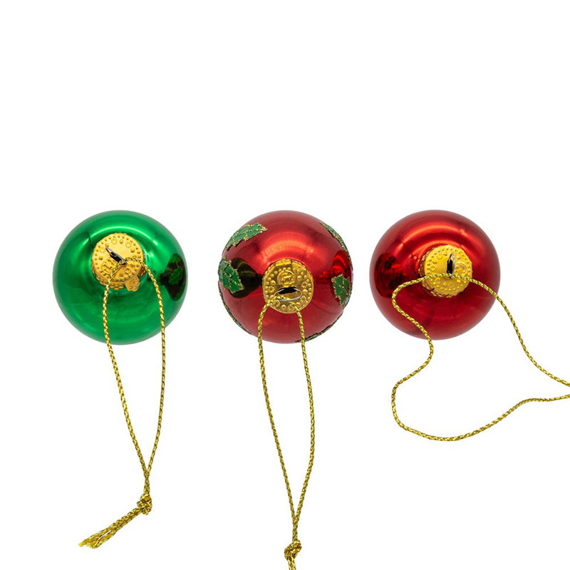 Festive 35mm Glass Green and Red Holly Leaf Ornament Set