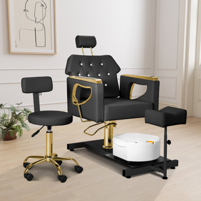 Fauteuil de pédicure hydraulique avec tabouret réglable et rotation à 360 ° - Station de spa sans pied de plomberie avec bassin de massage à bulles, station de fauteuil Pedi hydraulique pour utilisation en technique de clou / salon / maison
