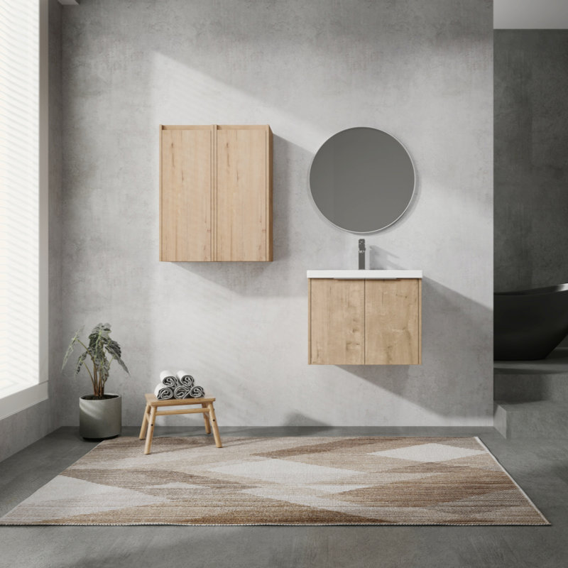 Meuble-lavabo mural 24 po avec lavabo et armoire latérale, portes à fermeture en douceur 24 po