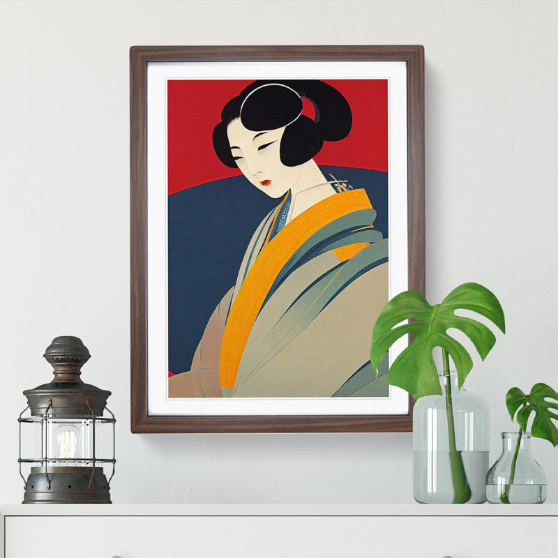 Artful Geisha No.4 - Single Picture Frame Print, 64cm H x 46cm W x 2cm D, Walnut Framed