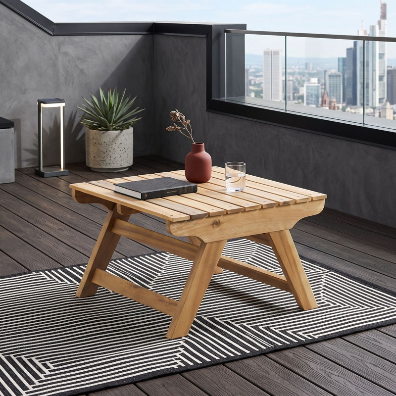 Table d'appoint d'extérieur en bois avec plateau à lattes ouvertes et conception résistante aux intempéries pour patio, Teck
