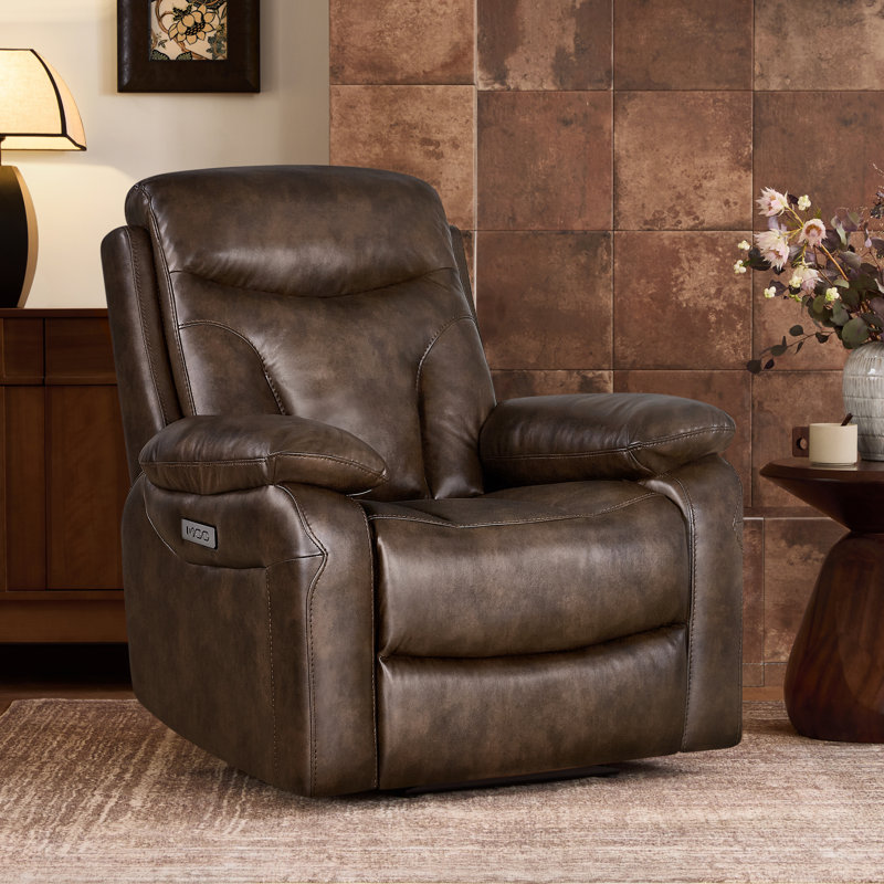 Fauteuil inclinable électrique à deux moteurs l 35,8 po en cuir végétalien avec appui-tête électrique, Espresso