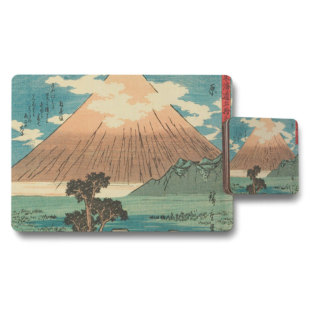 Mount Fuji Placemats And Coasters Set With Japanese Art Print