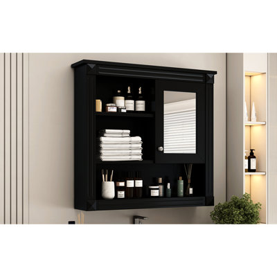 Armoire de salle de bain murale 32 "avec miroir, tablette à pharmacie à 4 tablettes pour toilette, peu encombrant, porte-objets réglable, fournitures