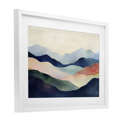«Blue Abstract Mountain Landscape», reproduction d'art sous verre encadrée par Petal Prints Design