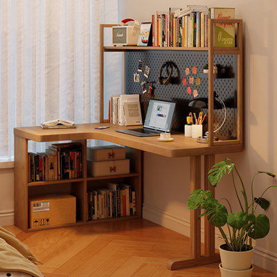 Bureau en L en bois massif Burlywood, bureau
