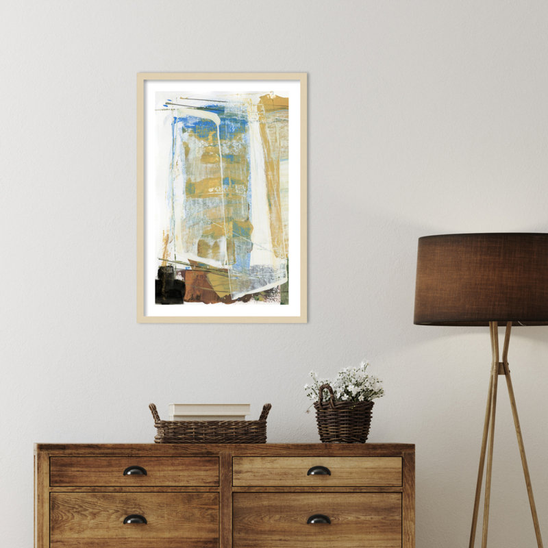 «Earthy Tones and Vibrant Blues» par Winnette Wood, reproduction d'art encadrée