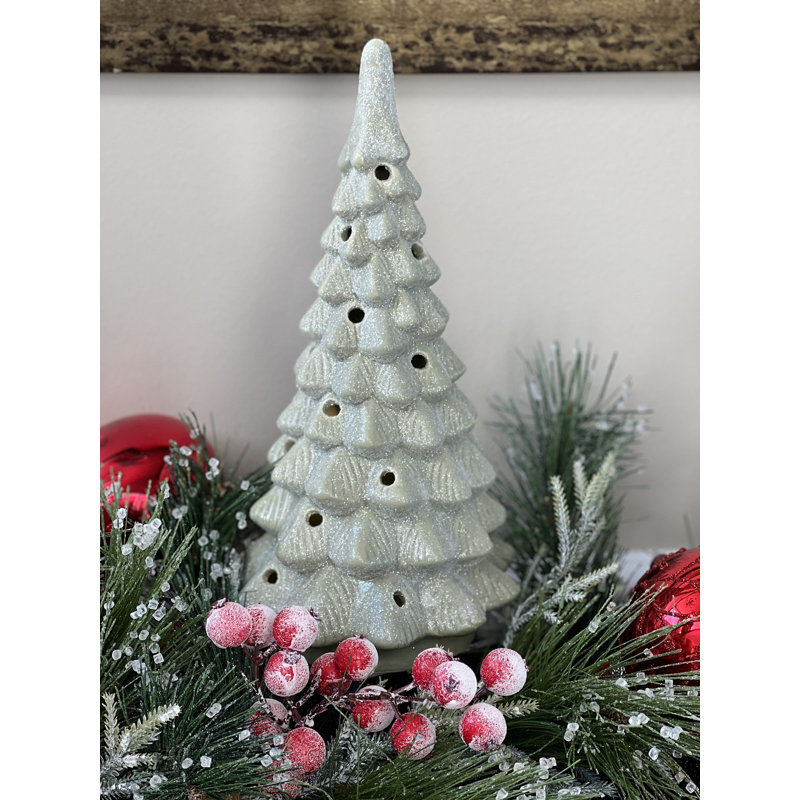 Arbre de Noël à DEL en céramique 11 po, Blanc