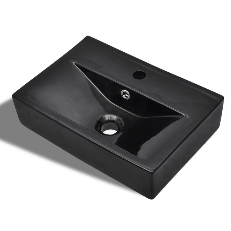 Belfry Bathroom Rolen 465mm L Ceramic Rectangular Sink with Overflow, Black