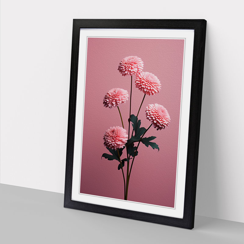 Chrysanthemums Minimalism No.2 - Single Picture Frame Print on Wood, Black Framed, 64cm H x 46cm W x 2cm D
