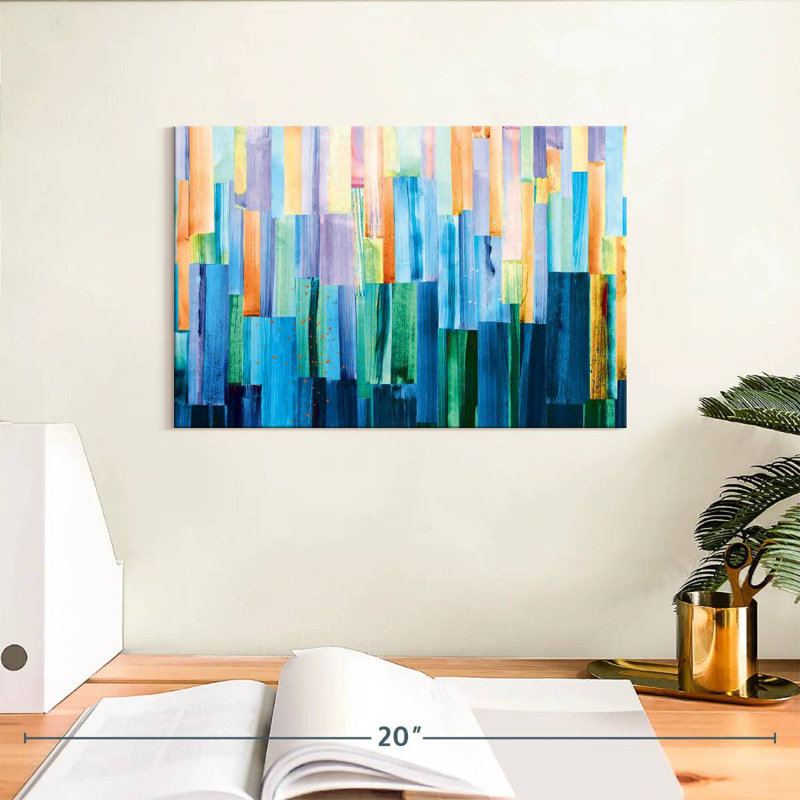Pastel et lignes abstraites bleues, H 8 po x l 12 po