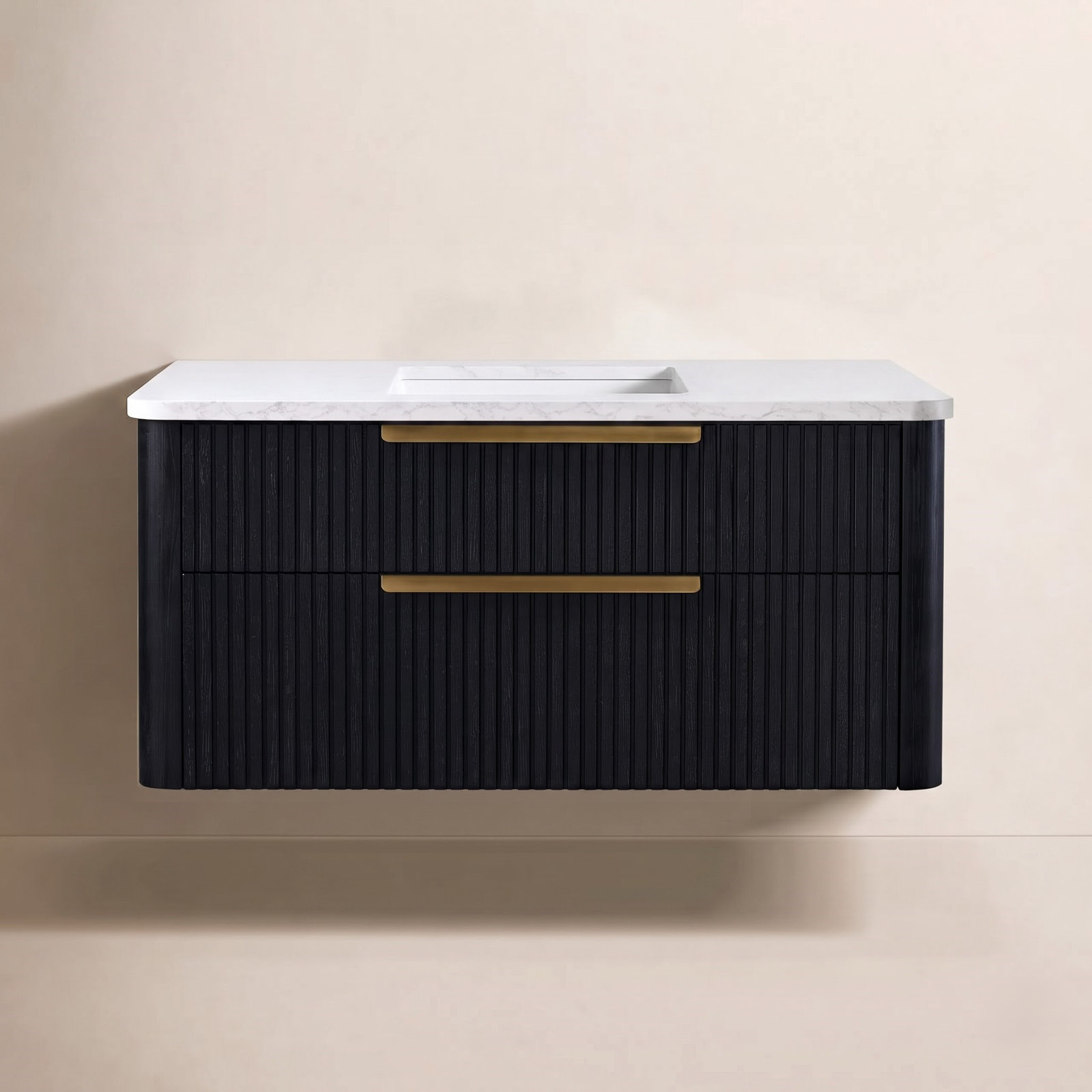 Liljan 42" Oak Single Bathroom Vanity, Black Oak/Brushed Bronze