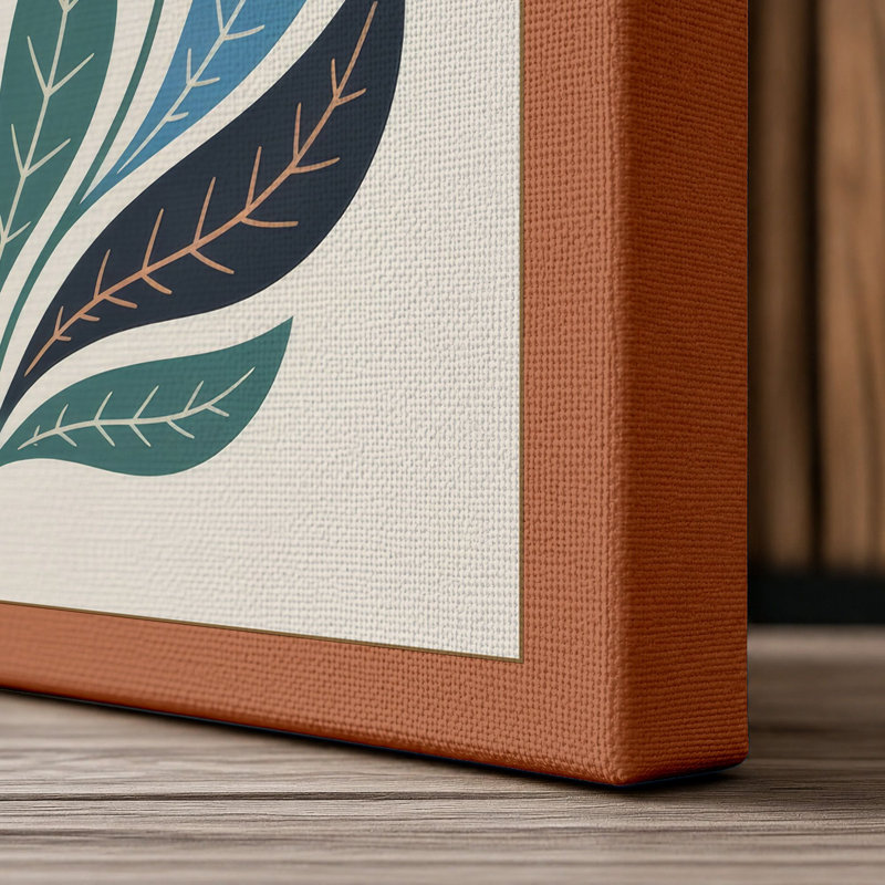 Symmetrical Daisy Folk Botanical - Wrapped Canvas, 24x16 - 61.0 x 40.6 cm, Terracotta Border