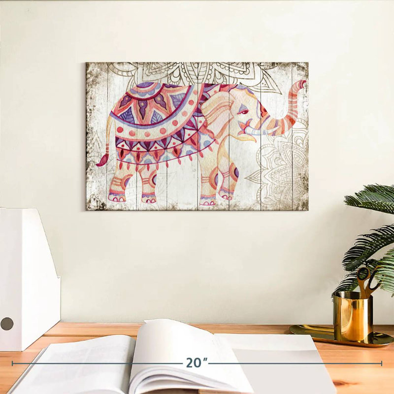 Wooden Mandala Elephant, 8" H x 12" W