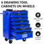 Armoire 6 coffres à outils, acier noir et bleu de 20 po, glissières de tiroir à roulement, 4 roues, verrouillable, chariot d'atelier à poignée à tirer, matériau en acier, + bleu, tiroirs, conception verrouillable-917555384