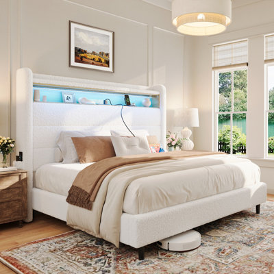 Upholstered Wingback Storage Bed