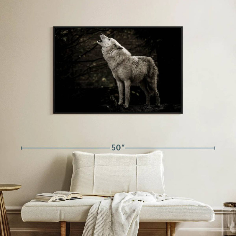 Le loup solitaire, 40 po x 27 po, Cadre flottant noir