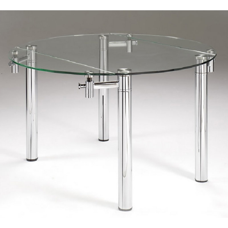 Luyen Extendable Glass Top Metal Base Dining Table