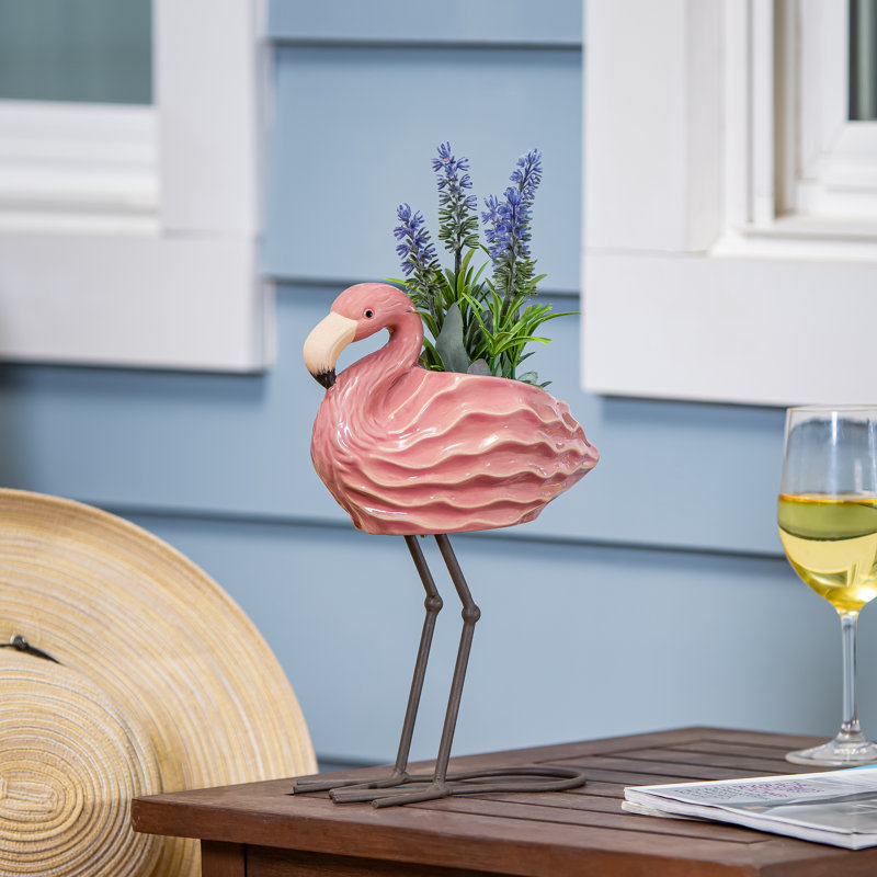 Pot de fleurs statue en céramique flamant rose, 11 po