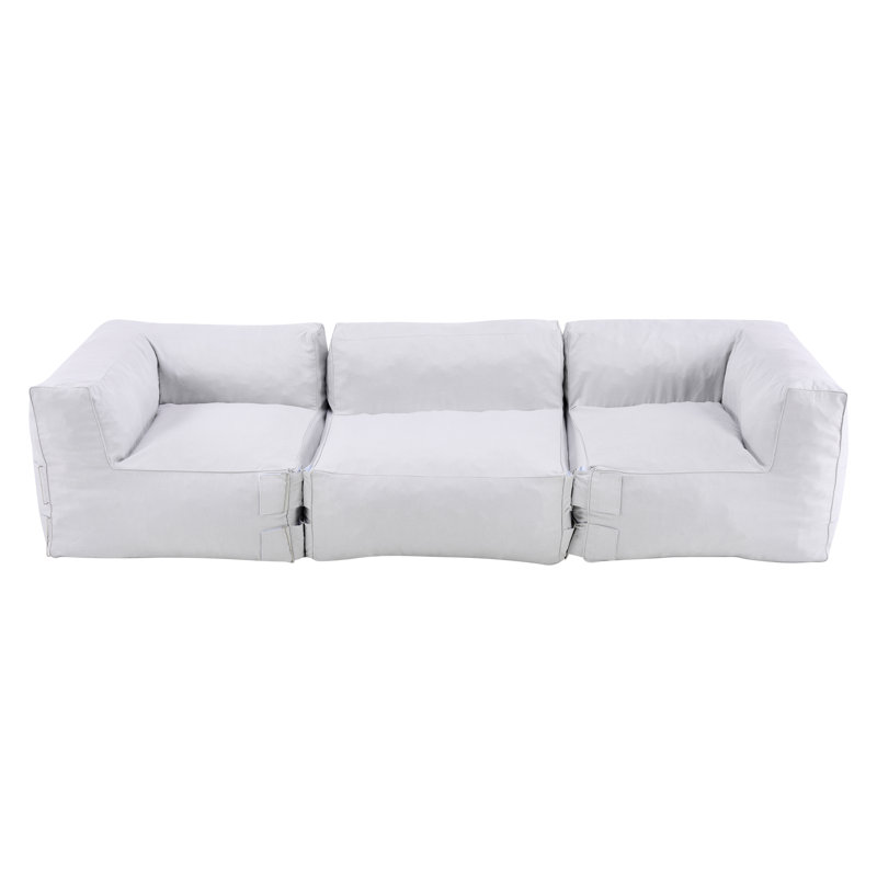 Dael 152.8" Modern Coastal Outdoor Olefin Bean Bag Sectional Sofa With Shredded Foam Fill, Light Gray, 4