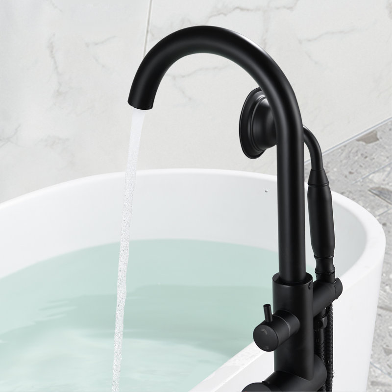 2 Handle Floor Clawfoot Tub Faucet with Diverter, Matte Black