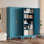 Armoire de 71 po de hauteur en métal. Armoire de rangement adaptée à la cuisine, avec 2 portes et 4 tablettes réglables. (Bleu)
