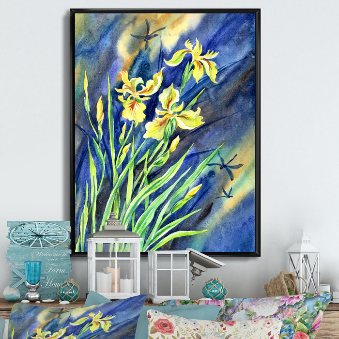 Winston Porter Abstract Yellow Irises Dragonflies Flowers Framed On ...
