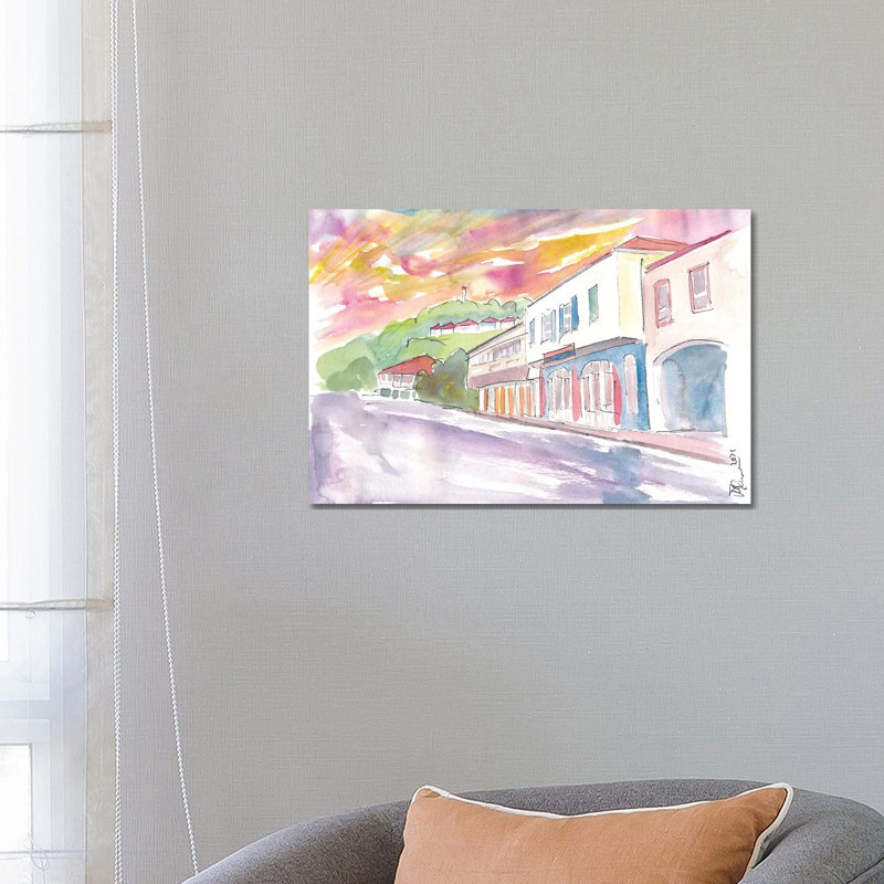 Gustavia St Barts Street Scene At Sunset by Markus & Martina Bleichner - Wrapped Canvas Painting, 66.04 cm H x 45.72 cm W