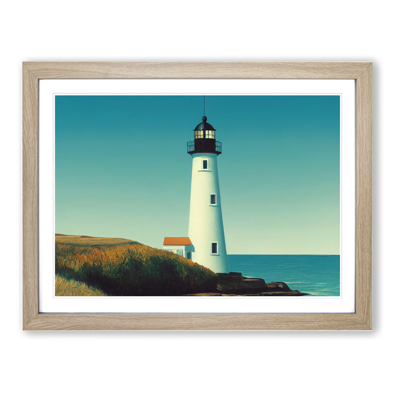 Resplendent Lighthouse - Single Picture Frame Painting, 25cm H x 34cm W x 2cm D, Oak Framed